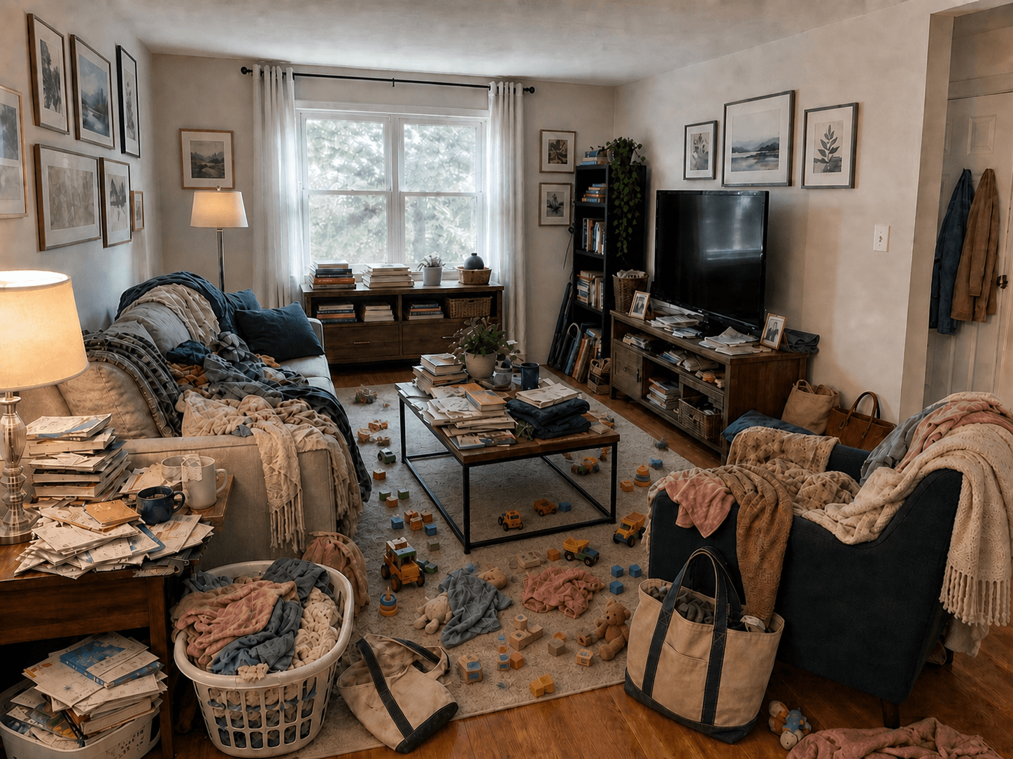 Living room clutter level 5